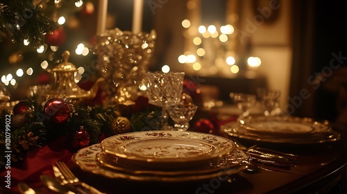 christmas table setting with christmas decorations