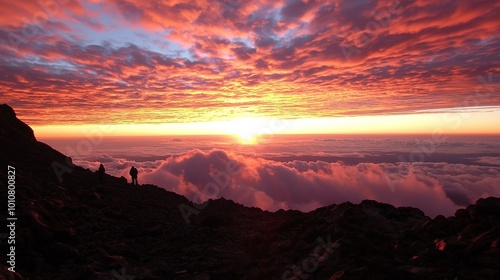 Iconic Mountain Summit at Breathtaking Sunset with Warm Color Palette