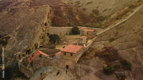 Aerial Footage of David Gareja Monastery Complex Surrounded by Nature