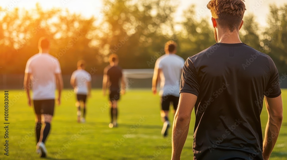 Players doing laps as the coach watches and evaluates their fitness, soccer, coaching, discipline Players doing laps as the coach watches and evaluates their fitness, soccer, coaching, discipline