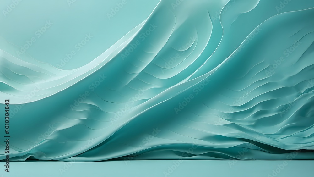 Fototapeta premium Soft Teal Fabric Waves Elegantly Flowing Across a Textured Surface in an Artistic Display