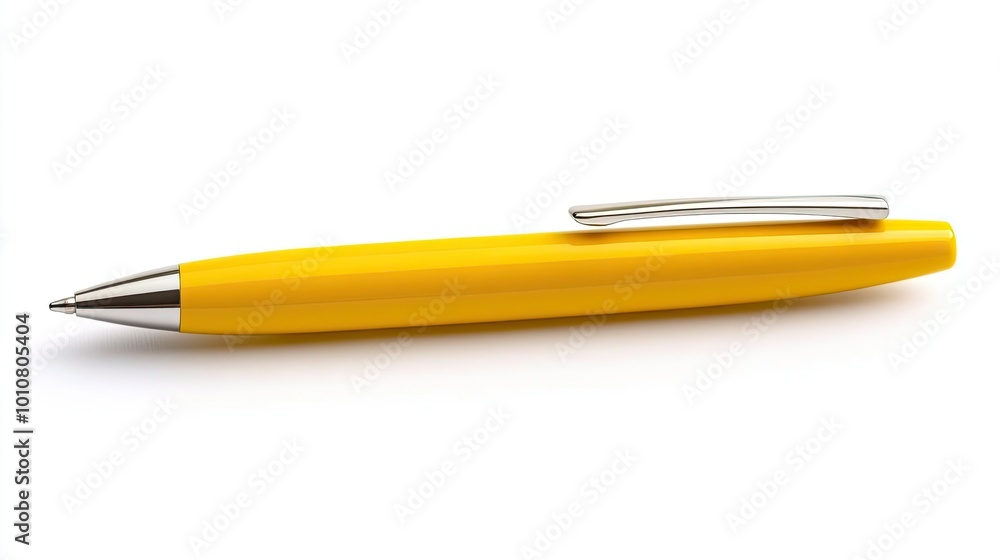 A yellow pen with a silver clip, isolated on a white background. A yellow pen with a silver clip, isolated on a white background.