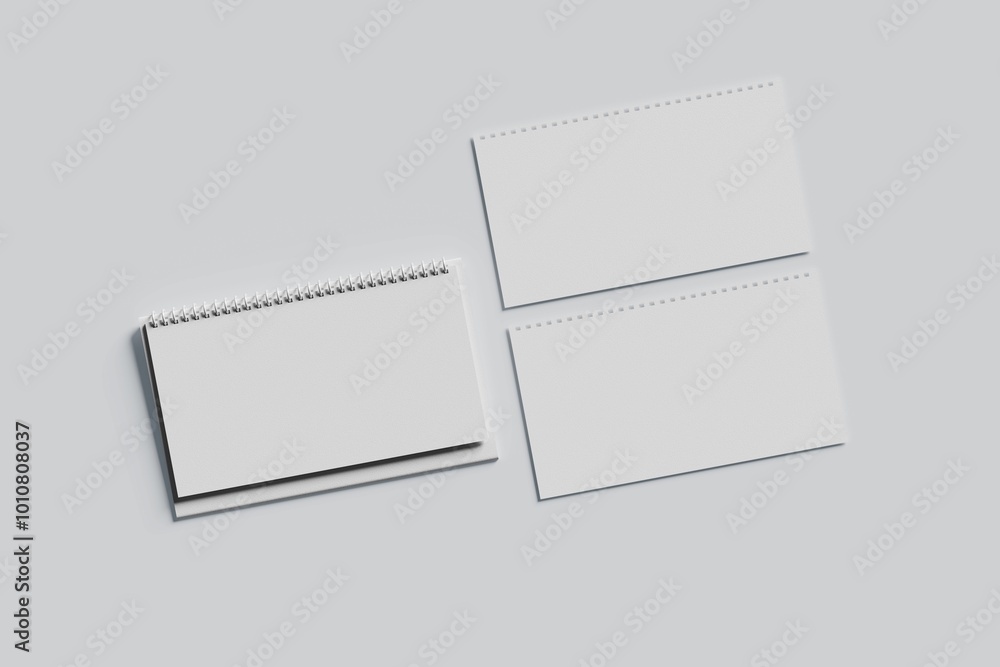Blank desk top calendar, blank desktop flip-top calendar, mock up template for corporate design, 3d render Blank desk top calendar, blank desktop flip-top calendar, mock up template for corporate design, 3d render