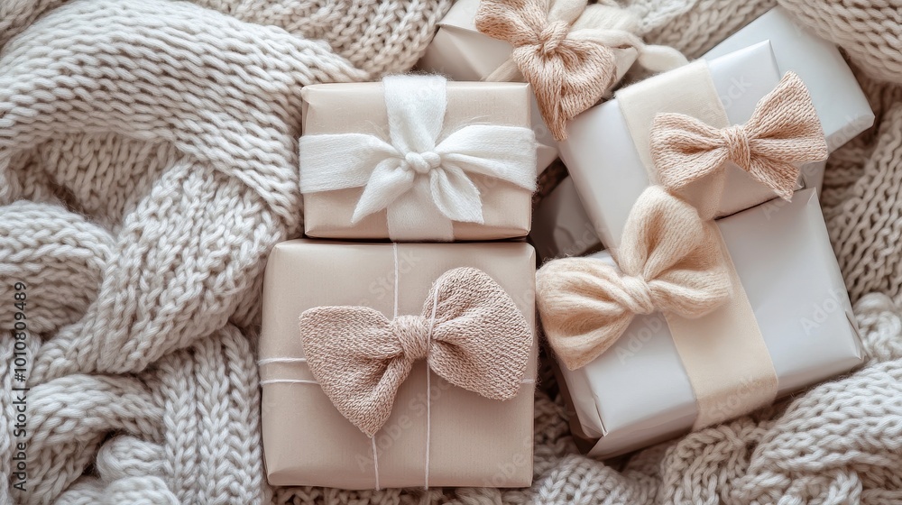 Cozy Gift Boxes Wrapped in Warm Neutral Tones Cozy Gift Boxes Wrapped in Warm Neutral Tones