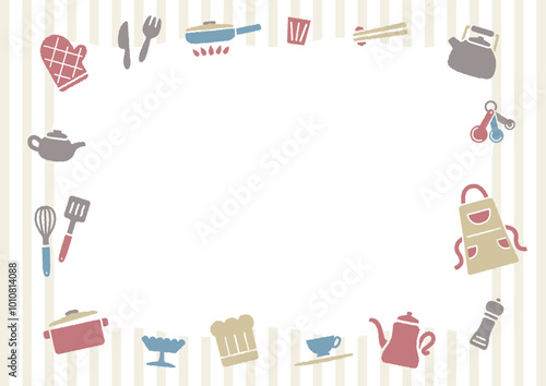 かわいいキッチンツールのイラスト背景枠