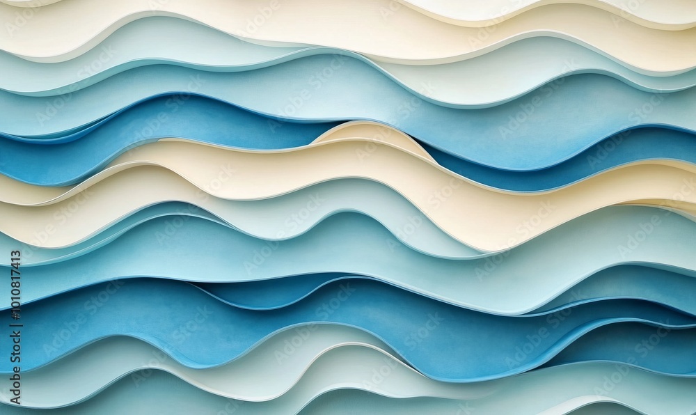 A blue and white wave pattern with a light blue and tan color A blue and white wave pattern with a light blue and tan color