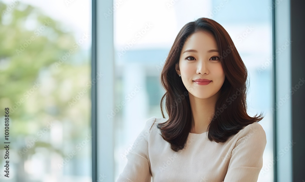Confident korean Businesswoman Entrepreneur Standing in Office, Generative AI Confident korean Businesswoman Entrepreneur Standing in Office, Generative AI