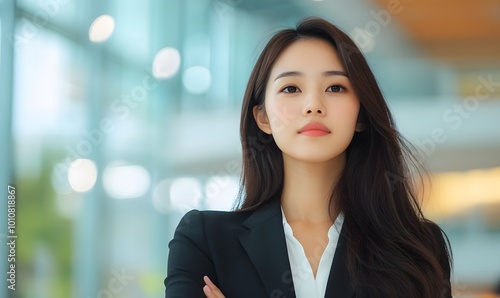 Confident korean Businesswoman Entrepreneur Standing in Office, Generative AI 