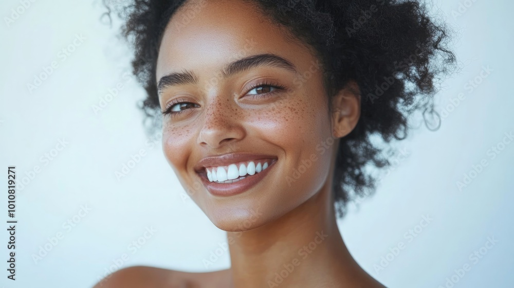 Radiant joy reflected in a bright smile, showcasing natural beauty, freckles adorning youthful skin, captured in a fresh, light-filled background. Radiant joy reflected in a bright smile, showcasing natural beauty, freckles adorning youthful skin, captured in a fresh, light-filled background.