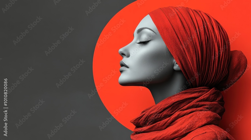 A monochrome portrait of a woman with a vibrant red background. A monochrome portrait of a woman with a vibrant red background.