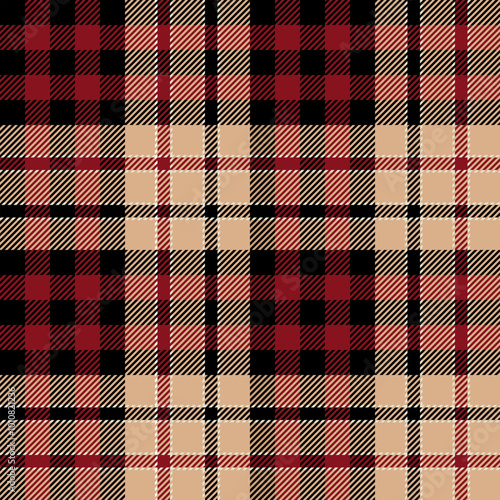 plaid tartan seamless repeat pattern. This is a black cream red checkered plaid vector illustration. Design for decorative,wallpaper,shirts,clothing,tablecloths,wrapping,textile,fabric,texture