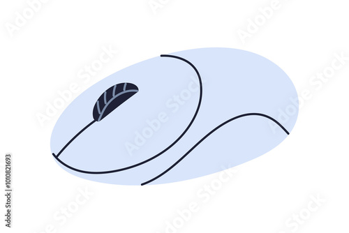 Wireless computer mouse with scroll wheel and buttons. Modern technology accessory, ergonomic tool, device. Cordless gadget for clicking. Flat vector illustration isolated on white background
