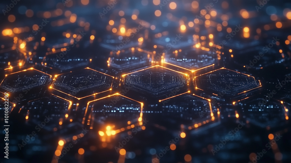 Abstract background hexagon pattern with glowing lights - Generative Ai
Abstract background hexagon pattern with glowing lights - Generative Ai