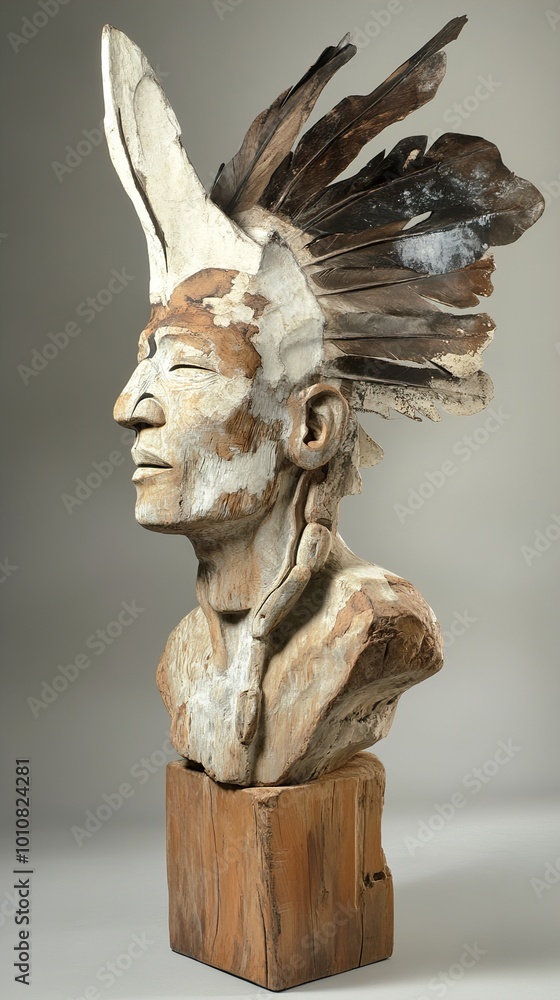 Fototapeta premium Native American Wood Carving Sculpture: A Powerful Portrait