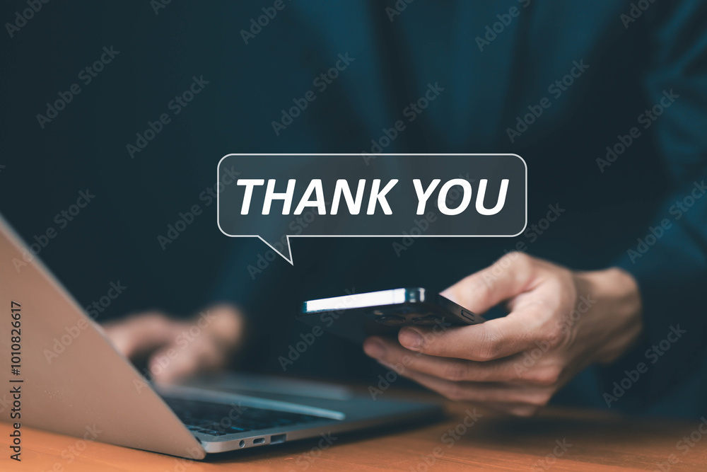 message thank you on a display screen. concept of thank you business, presentation from technology digital. congratulations, appreciation and gratitude message thank you on a display screen. concept of thank you business, presentation from technology digital. congratulations, appreciation and gratitude