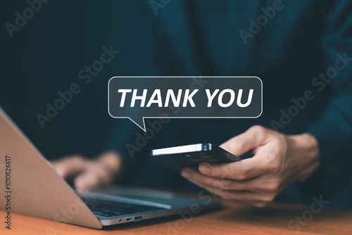 message thank you on a display screen. concept of thank you business, presentation from technology digital. congratulations, appreciation and gratitude