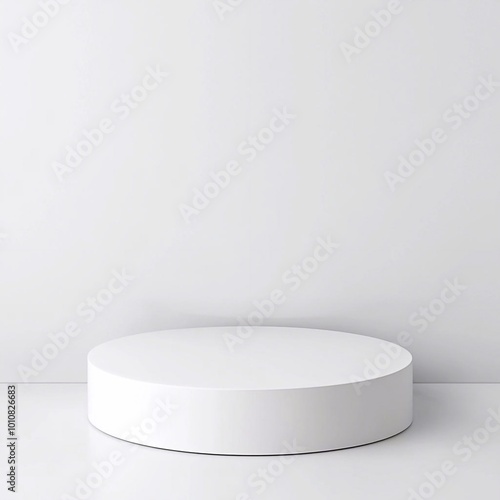 White stone round empty podium on light background. Stage showcase for presentations, photo shoots, template for premium advertising, mockup.