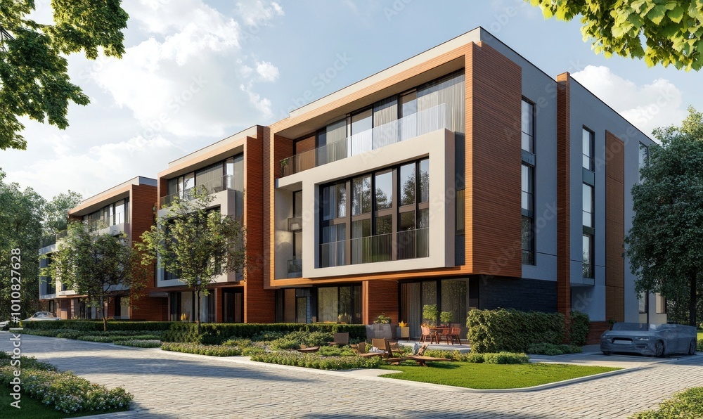 Modern apartment building in suburbs Modern apartment building in suburbs