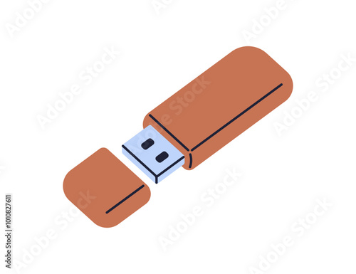USB flash-drive, stick, thumbdrive for data, information storage. Mobile adapter. Gigabyte memory, computer pendrive, external device icon. Flat vector illustration isolated on white background