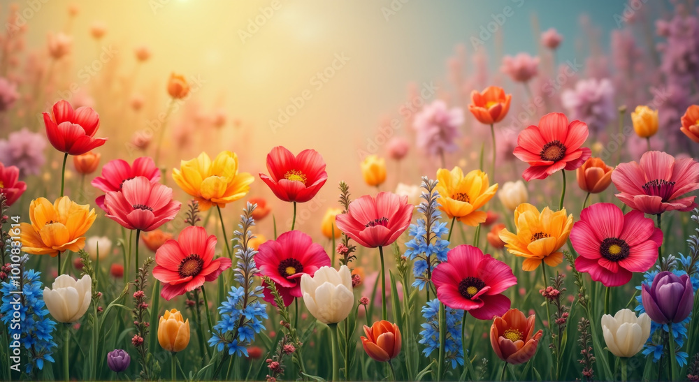 Obraz premium field of tulips in spring