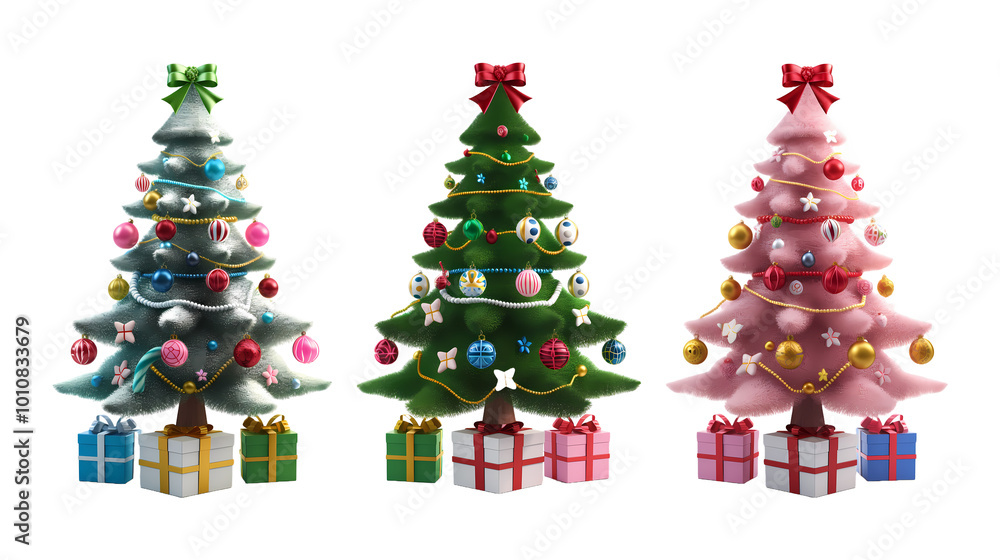 christmas tree with red balls, gifts box on transparent background christmas tree with red balls, gifts box on transparent background