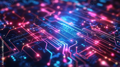 Colorful Circuit Board Pattern with Abstract Lights