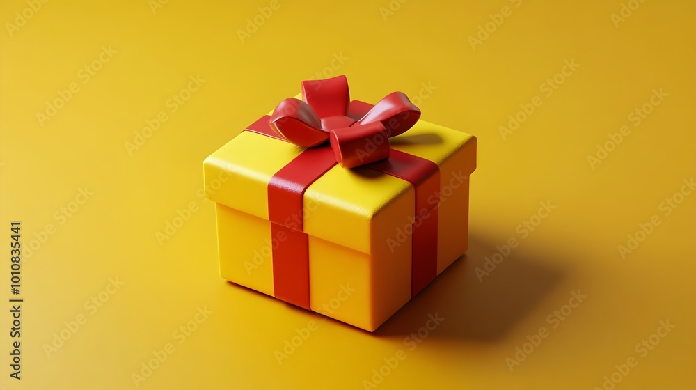 Christmas and New Year gifts on yellow background. 3D creative Yellow & Red Gift Box. 3D yellow gift boxes with ribbon in red . 3D rendering of a modern holiday surprise box. copy space texture concep Christmas and New Year gifts on yellow background. 3D creative Yellow & Red Gift Box. 3D yellow gift boxes with ribbon in red . 3D rendering of a modern holiday surprise box. copy space texture concep