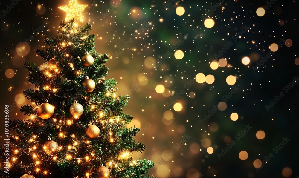 A Christmas tree with lights on it is the main focus of the image A Christmas tree with lights on it is the main focus of the image