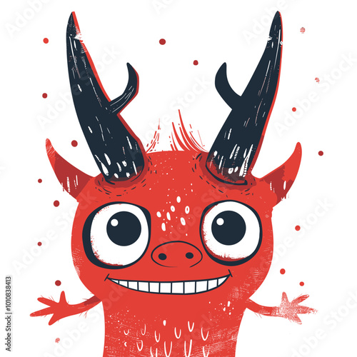 Cute little red monster on white background vector illustration