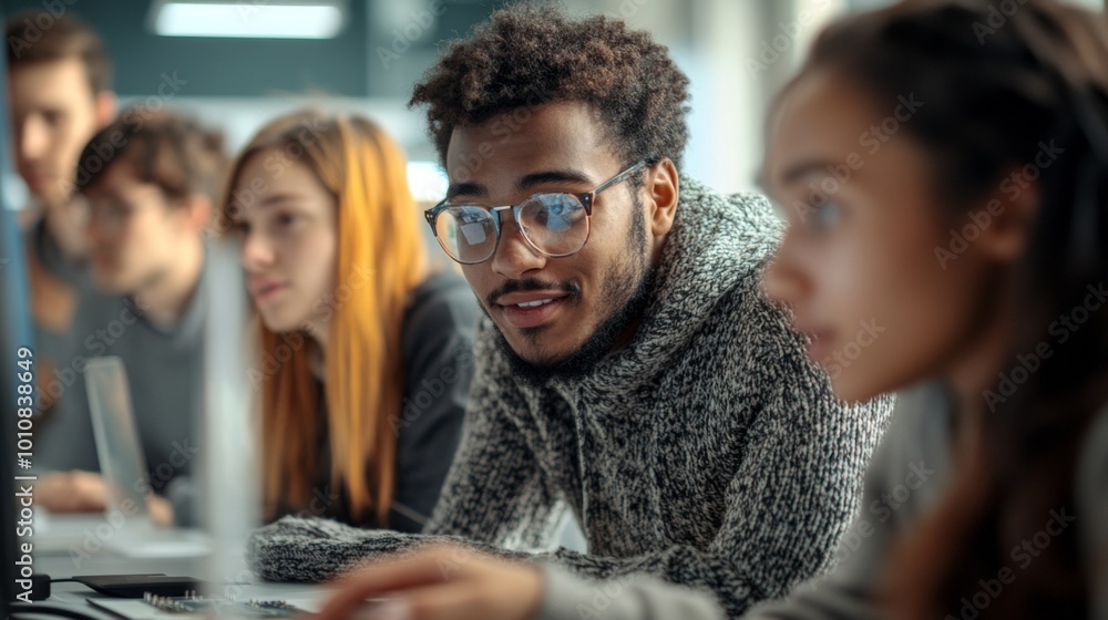 Obraz premium Young Professionals Collaborating in Modern Office