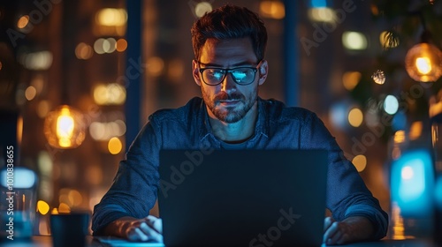 Man Working Late at Night