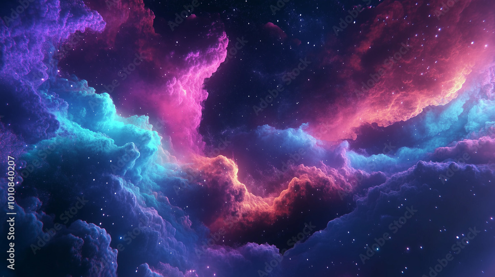 Fototapeta premium Abstract neon fractal wallpaper with space - Generative Ai 