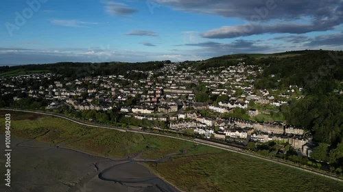 4K: Aerial Drone Video of Grange over Sands in Cumbria, England, UK. Circular Shot of the Town . Stock Video Clip Footage photo