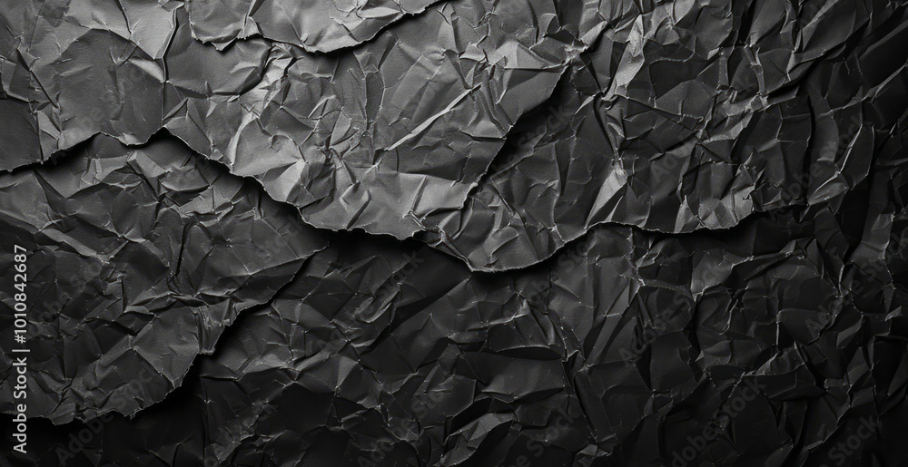 Paper texture background, a dark crumpled sheet of fabric with space for text or design, abstract wallpaper in monochrome colors, flat lay, top view. Paper texture background, a dark crumpled sheet of fabric with space for text or design, abstract wallpaper in monochrome colors, flat lay, top view.