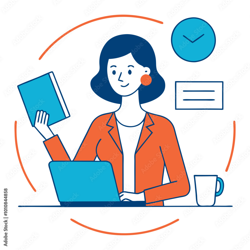 Businesswoman in a video conference call sitting at her desk vector illustration showcasing office productivity
Businesswoman in a video conference call sitting at her desk vector illustration showcasing office productivity