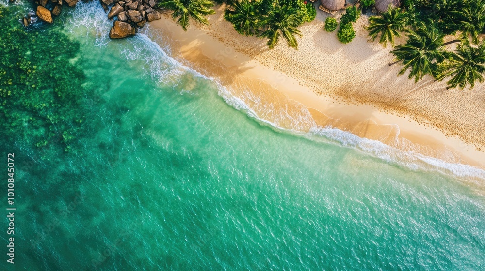 Φωτογραφία Aerial beach view in Vietnam, with soft ocean waves gently reaching the shore, capturing the essence of a relaxing summer vacation