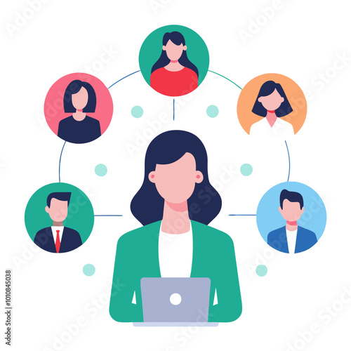 Businesswoman Engaging with Team in Vector Illustration of Collaborative Video Call
