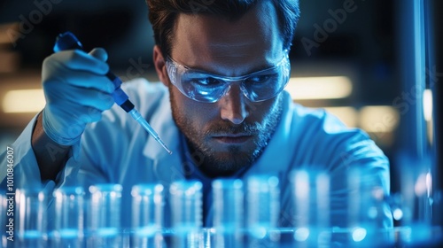 Scientist in Laboratory with Test Tubes