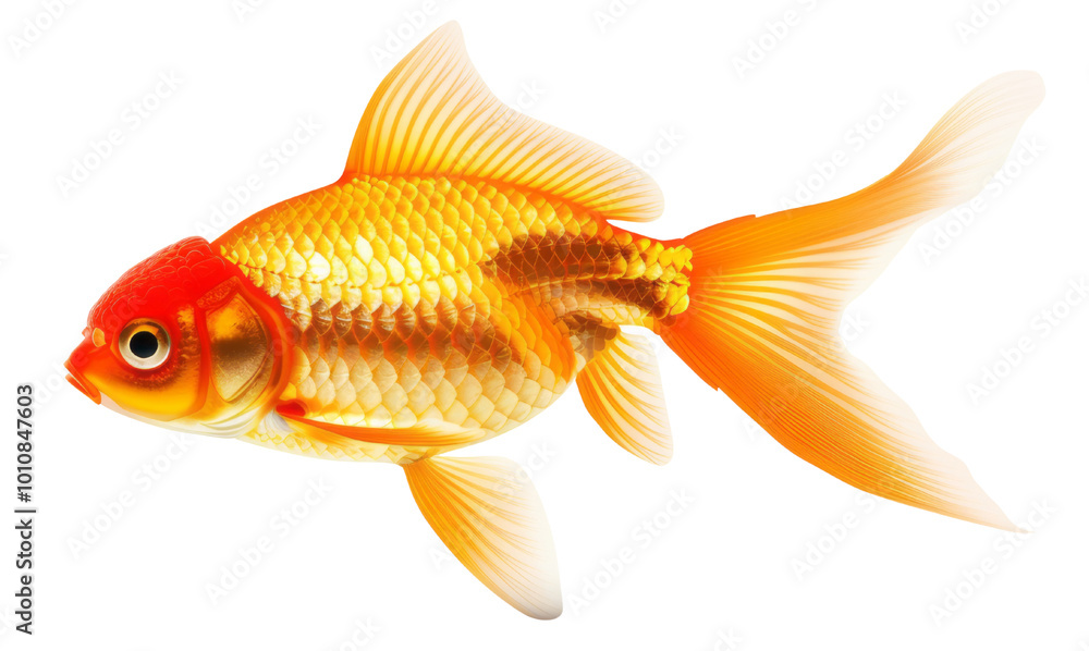 A goldfish is isolated on a transparent background with no shadows. A goldfish is isolated on a transparent background with no shadows.