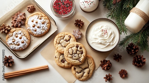 Festive Cookies Decorated with Icing and Sprinkles