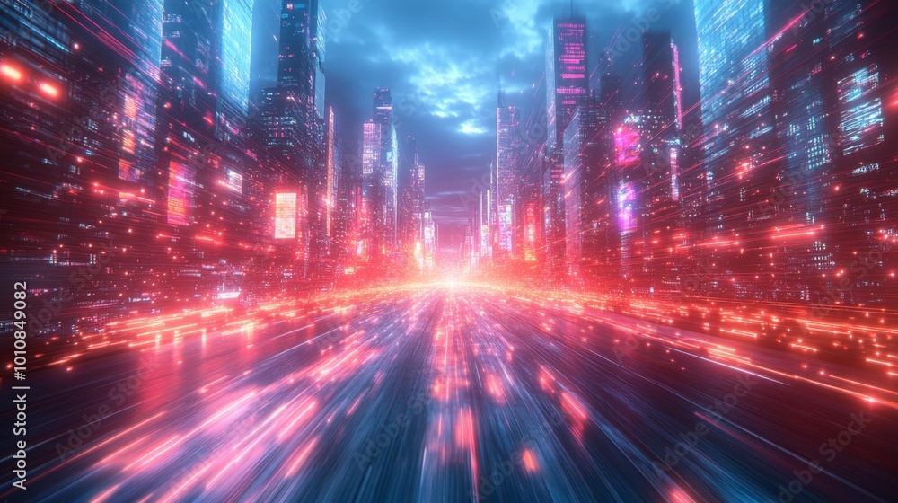 Futuristic Cityscape with Neon Light Trails Generative AI Futuristic Cityscape with Neon Light Trails Generative AI