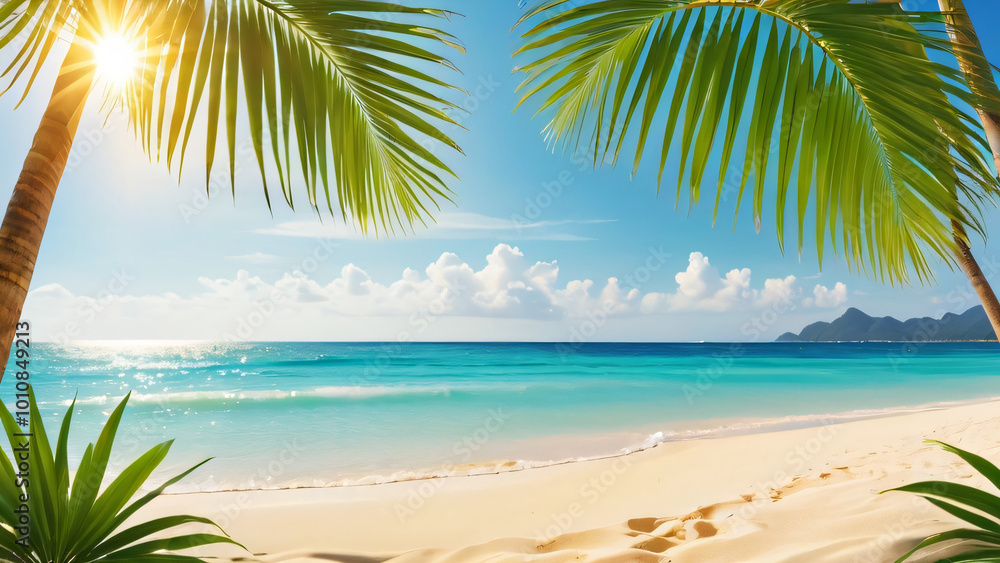 Summer and Travel concept design. Clean landscape of sea and beach. Beautiful nature palm leaf on tropical beach with sun light abstract background with copy space. Summer and Travel concept design. Clean landscape of sea and beach. Beautiful nature palm leaf on tropical beach with sun light abstract background with copy space.