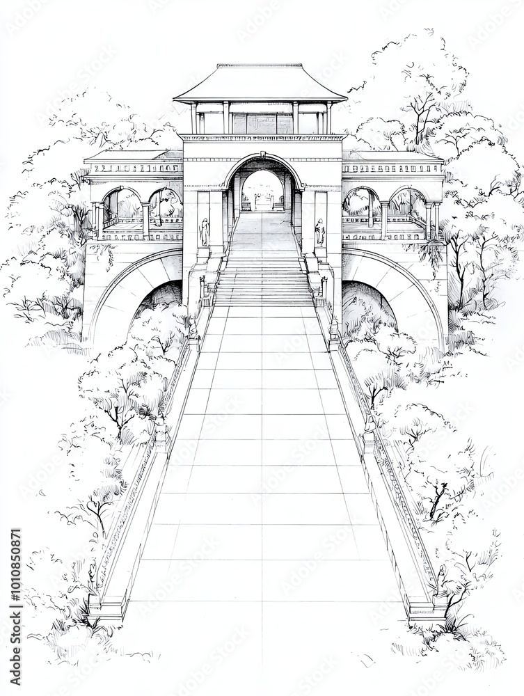 Traditional Thai Religious Architecture Sketch Traditional Thai Religious Architecture Sketch