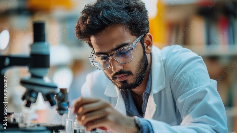 Scientist Conducting Experiment in Laboratory Scientist Conducting Experiment in Laboratory