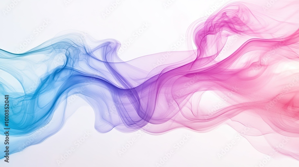 Close-up of pink, blue, and purple powder smoke swirls in motion against a white background, creating soft gradients of color. Perfect for abstract, wallpaper, or artistic purposes.