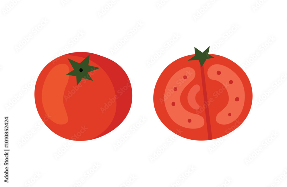 illustration of whole and sliced tomato with seeds simple doodle style. illustration of whole and sliced tomato with seeds simple doodle style.