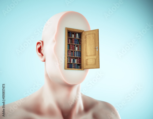 Human head with a library i...