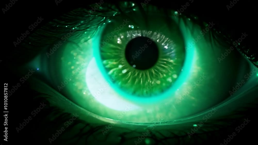A close-up of a glowing green eye looking out from the darkness, suggesting a sense of mystery and intrigue. A close-up of a glowing green eye looking out from the darkness, suggesting a sense of mystery and intrigue.