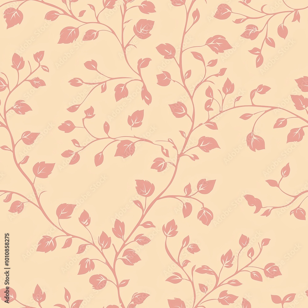 Minimalist Floral Vine Pattern with Soft Pink Leaves on a Warm Beige Background, Featuring Delicate Branches and Subtle Leaf Motifs in a Light, Elegant, and Simple Botanical Design Minimalist Floral Vine Pattern with Soft Pink Leaves on a Warm Beige Background, Featuring Delicate Branches and Subtle Leaf Motifs in a Light, Elegant, and Simple Botanical Design