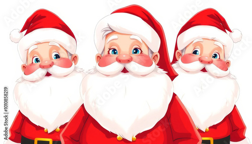 Three santa claus standing next to each other